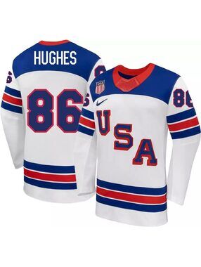 NIKE Adult Team USA Jack Hughes #86 Replica White Jersey size L $230 NWT